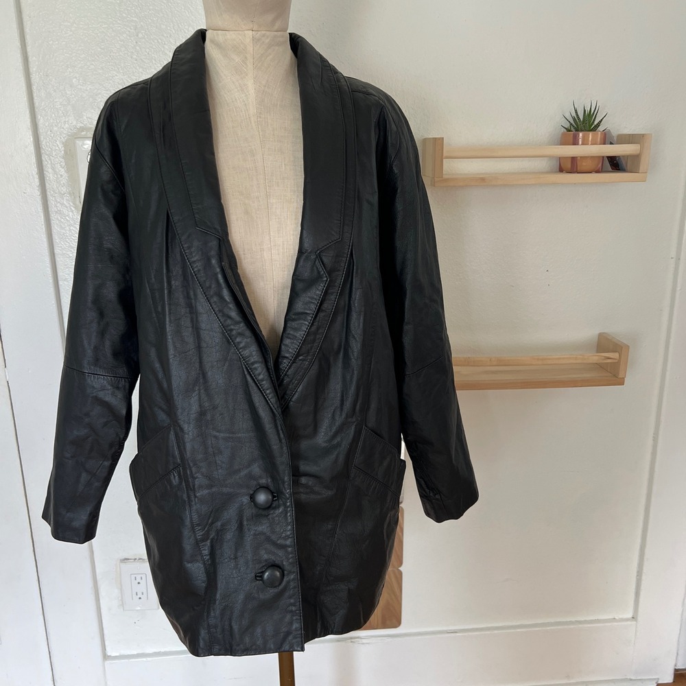 Vintage De-Bell by Alamo Uomo Black Leather Faux Fur Lined Oversized Womens M